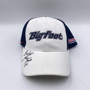 Bigfoot Hat Cap Fitted Mens Medium White Navy Monster Truck Autographed‎ 2011